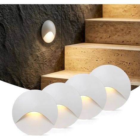 LED Lumiere Encastrable 3W 220V IP65 Spot Escalier 4Pcs Blanc Chaud 3000K 85V-265V Spot Marche Escalier Interieur Extérieur, Pour Couloir Contre Cage D'Escalier Montée Mur De Coin Angle Cloison Placo (1/5)