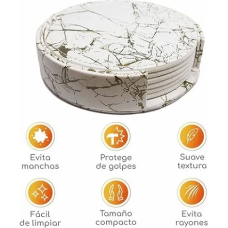Ensemble de 7 sous-verres ronds en cuir à motif marbre platine, sets de table en cuir, dessous de plat isolants thermiques en cuir double face, 10 cm (1/5)