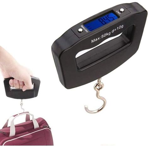 Mini Balance de Bagage Portable Balance numérique Balance Steelyard 110lb / 50kg avec pêche Suspendu Crochet Tare Fonction écran LCD rétro-éclairé pour la Maison Ferme (1/4)