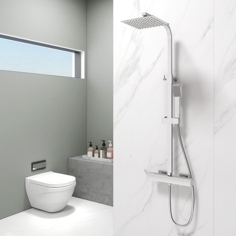 AICA Chrome Thermostatic Mixer Shower Set Square Twin Head Exposed Valve