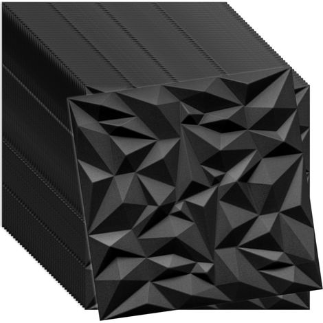 Panneaux muraux et plafond 3D noir VERDICO 50x50 cm – polystyrène décoratif, lot 40 pièces (10 m²)