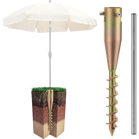 Pied de parasol en métal coloré, lourd, 57 cm, ancrage par tige filetée, piquet de sol avec diamètre de tige (1/5)