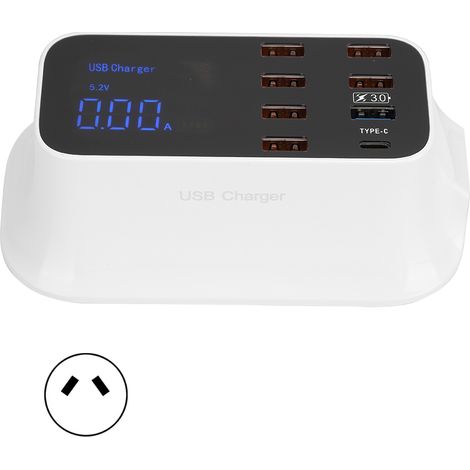 Chargeur USB 8 ports avec écran numérique intelligent Type C pour QC3.0 (110-240V), fiche AU (1/5)