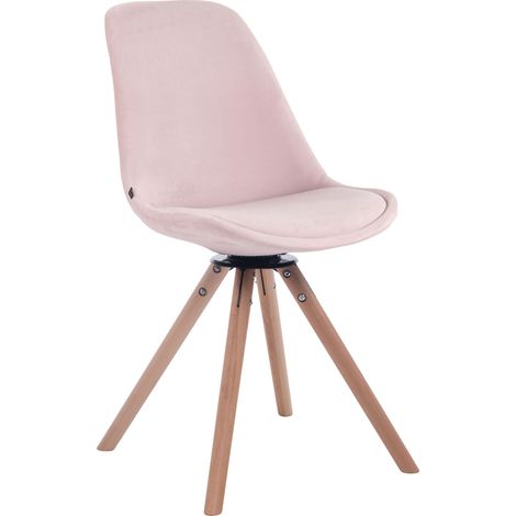 Silla de comedor x1 silla de visitas con asiento giratorio 360° en terciopelo rosa patas redondas de madera clara 100007476