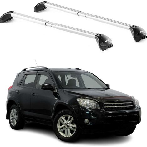 OMAC Barres de toit transversales certifiées TÜV pour Toyota RAV4 III 2006-2012 – Verrouillables (4 antivols) – Charge max 100 kg – Sangle inox + protection caoutchouc Argent (1/4)