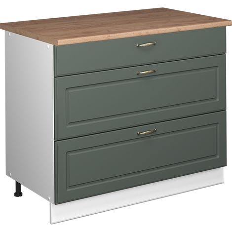 Küchenunterschrank Fame-Line, Grün-Gold Landhaus/Weiß, 100 cm, AP Eiche, Vicco (1/5)