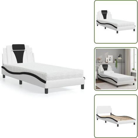 Cuscino testiera - vidaXL Letto Viana con Materasso Bianco e Nero 90x190 cm in Similpelle - Letto in similpelle