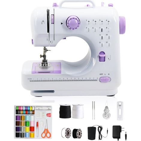 Machine à coudre pour débutants et enfants, 12 programmes de point, petites machines à coudre, mini machine à coudre électrique portable pour enfants (violet-2) (1/5)