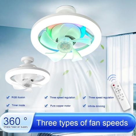 Andyou – Ventilateur de plafond silencieux avec lumière LED – Télécommande – Douille E27 – Température de couleur 3200K à 6500K – Installation rapide