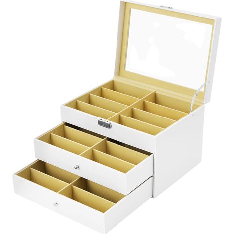 Vitrine à lunettes, verrouillable, grande capacité, Blanc (1/2)