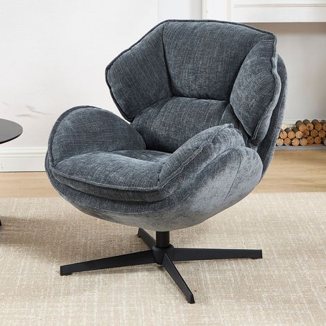 Wahson Fauteuil Relax en Chenille pour Salon, Fauteuil de Salon Pivotante Fauteuil Salon Moderne avec Coussin Epais, Cadre en Métal, Bleu