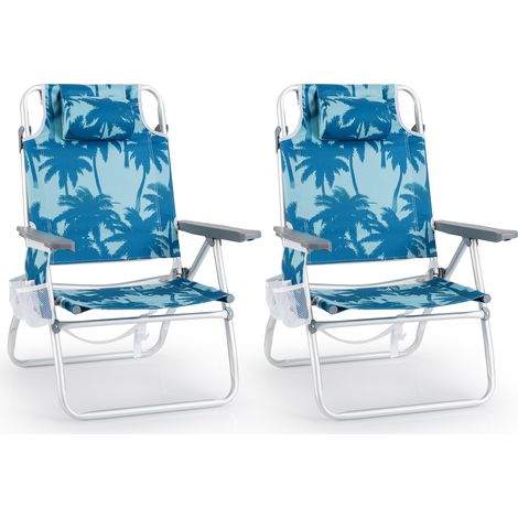 COSTWAY 2-Pack Beach Chairs 5-Position Adjustable Folding Camping Chairs-Blue (1/5)