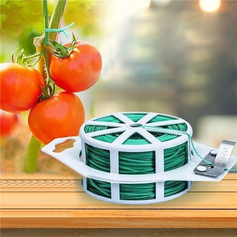100 Meter langes Pflanzenbindeseil mit Drahtschneider, grün beschichtete Drahtbindeseile, wiederverwendbares Gartenseil, geeignet zum Befestigen von Kletterpflanzen, Tomaten, Rosen, Weinreben und Zwei (1/4)