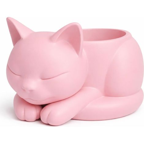Cache-pot rose décoratif en forme de chat endormi pour plantes grasses et cactus