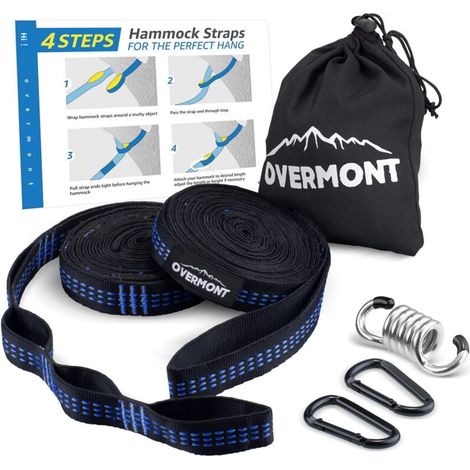 Filiyano – Kit de fixation ultra-résistant pour hamac : 2 cordes de hamac en polyester résistant + 2 mousquetons en fer avec sac de rangement KLB (1/5)