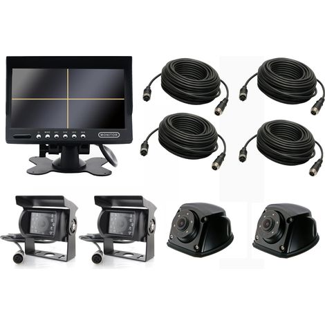 Monitor quadruplo da 7 pollici + 2 telecamere di retromarcia + 2 telecamere laterali + 2x3 m + 10 m + 15 m