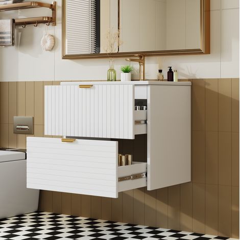 MODFU – Mobile lavabo sospeso 61x46x57 cm in MDF con lavabo in ceramica, 2 cassetti silenziosi e ferramenta inclusa – Bianco (1/5)