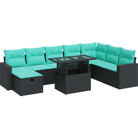 Maison Exclusive - Set Divano da Giardino 9pz con Cuscini Grigio Polyrattan Acacia (1/5)