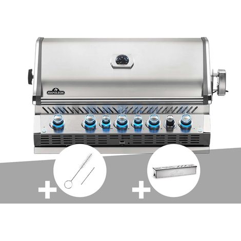 Barbecue gaz encastrable Prestige Pro 665 inox 5 brûleurs + Brosse brûleur + Boîtier de fumage - Napoléon