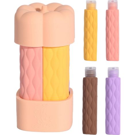 Flacons de voyage pour shampoing, contenants portables et rechargeables Flacons de voyage 4 en 1 en silicone anti-fuite pour la maison, la salle de sport, la randonnée, le camping et les vacances (1/5)