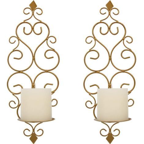 2 bougeoirs pour bougies chauffe-plat, style rétro, en fer forgé, à fixer au mur (1/3)