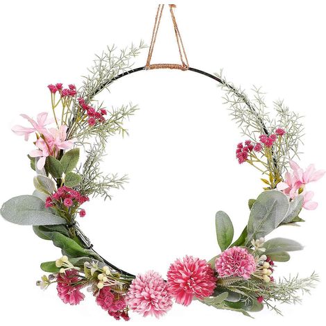 Couronne de fleurs artificielles rose à suspendre pour décoration de mariage (1/5)