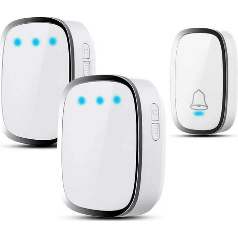 Wireless Doorbell with 2 Receivers, Waterproof Door Bell, Wall Plug-in Cordless Chime, 300m/1000ft Range, 36 Melodies to Choose, 4 Level Volume, White (1/5)