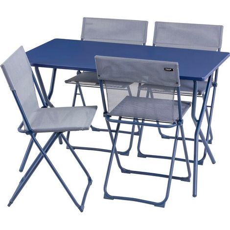 Set 1 rechteckiger klappbarer Gartentisch, 4 ultrakompakte Klappstühle - Balcony - Acier - Bleu Indigo - Lafuma Mobilier