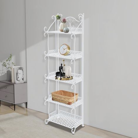 Stehend Gitterablagen mit 5 Ebenen 34 21 111cm Klappregal Metallregal Innen Außen Küchenregal Schmales für Wohnzimmer Küche Balkon Garten Weiß (1/5)