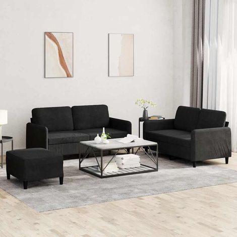 Ensemble canapé 3 pièces en velours noir avec repose-pied, 2 canapés 2 places - PANGIVO (1/5)