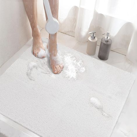 Tapis de douche blanc,60 x 60 cm, tapis de bain antidérapant avec drain, tapis de bain séchage rapide pour salle de bain, antidérapant, en souple (1/5)