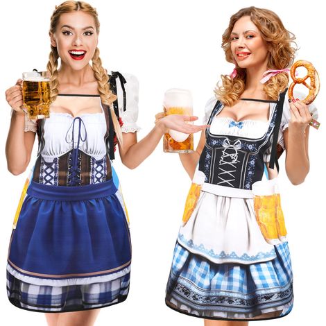 Lot de 2 tabliers pour la fête de la bière, tablier de cuisine Dirndl, accessoires, tablier de cuisine pour fête de la bière, cadeau amusant (1/5)