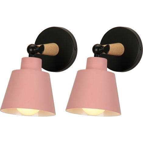 2PCS Applique Murale Moderne En Bois Lampe Murale Rétro Applique Murale Minimaliste Pour Chambre À Coucher, Chevet, Bureau, Couloir E27 Rose (1/5)