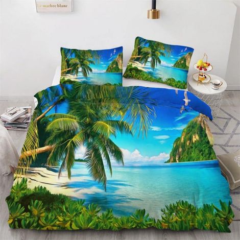 Bettwäsche-Set 135x200 cm 4-teilig Mikrofaser mit Reißverschluss, tropisch