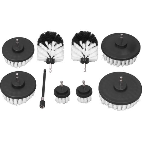 Lot de 9 brosses perceuse, kit nettoyage puissant PP pour baignoire carrelage, queue hexagonale 6,35mm universelle (1/5)