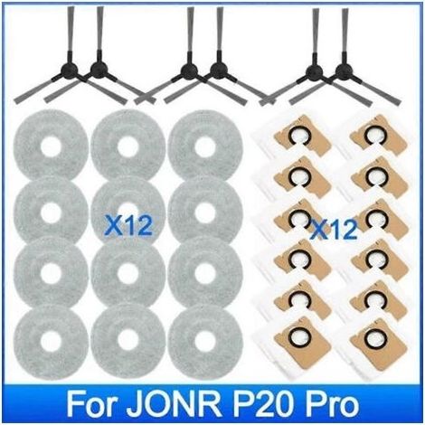Pièces détachées pour aspirateur robot JONR P20 PRO : lingette, sac à poussière et brosse latérale. (1/5)