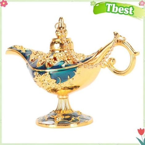 Lampe arabe Vintage en alliage de Zinc légende souhaitant lumière décoration de fête de costume or et bleu clair pour la fête à la (1/4)