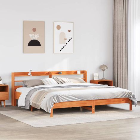 Cama sin colchón madera maciza de pino marrón cera 200x200 cm vidaXL (1/5)