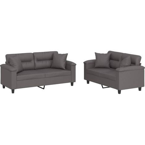 Maison Exclusive - Ensemble de canapés 2 pcs avec coussins gris similicuir (1/5)