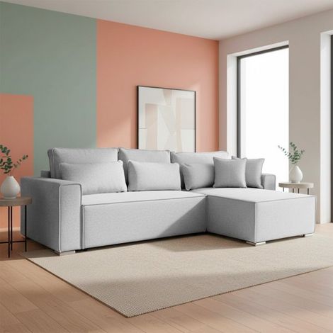 Divano Angolare Emily grigio con Letto Easy Open, Contenitore e Penisola Reversibile – Comfort e Design per il Living