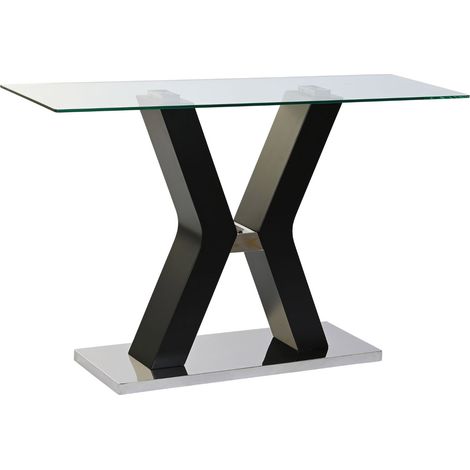 Table console en verre trempé et MDF noir - Longueur 120 x Profondeur 40 x hauteur 76 cm -PEGANE- (1/5)