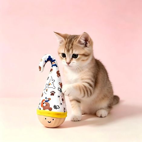 Jouet chat interactif culbuto silencieux avec housse peluche, balle basculante auto-redressante, activité quotidienne (1/5)
