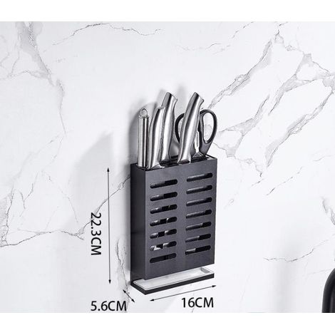 Étagère de poinçonnage libre mural pour cuisine, étagère à épices (Un étagère à couteaux en aluminium  avec boîte à eau ，peut contenir 4 couteaux)GroupM (1/5)