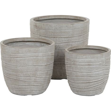 Cache-pot beige moderne en fibre de verre pour terrasse et jardin - beige effet pierre naturelle (1/5)