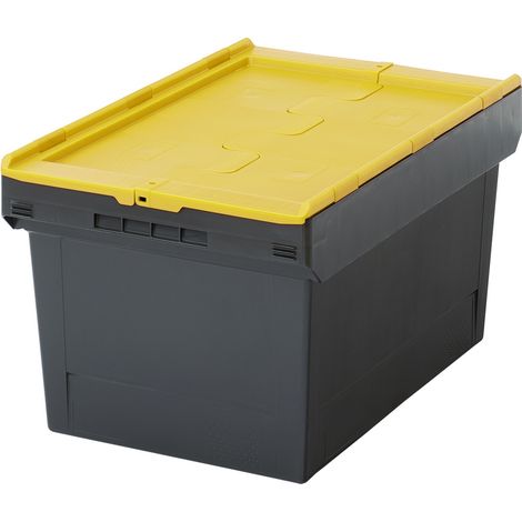 BITO Mehrwegbehälter MB Deckel/Bügel/Kufe / MBD64321 Eco Regranulat schwarz Deckel/St, Farbe: schwarz/gelb