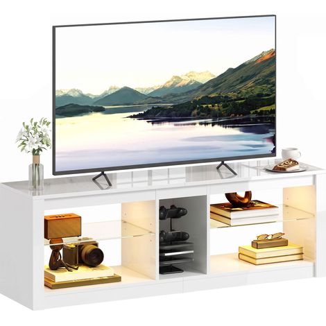 HOMCOM TV Stand, Entertainment Centre with LED Lights, White (1/5)