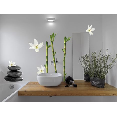 Sticker autocollant décoratif Zen 68x48cm, photo tiges bambou, galets et orchidées. Décorez votre intérieur avec ce sticker autocollant Zen (1/2)