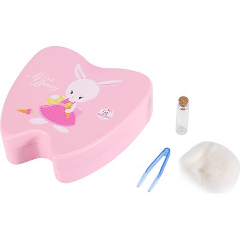 Boîte à dents de lait en bois pour enfant, coffret de collection de dents de lait rose lapin, organisateur de souvenirs (1/5)