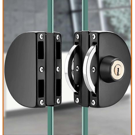 Serrure centrale pour porte vitrée double coulissante en acier inoxydable, sans perçage, noire.-AquaForge (1/5)