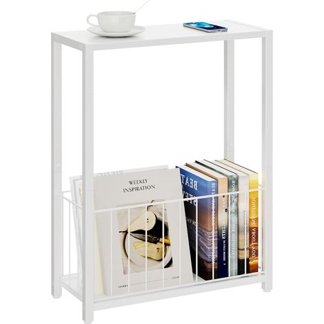 Table d’appoint étroite avec Porte-revues, Blanc (1/5)
